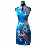 Hot Sale Black Chinese Womens Silk Rayou Mini Halter Cheongsam Qipao Dress Peafowl Size S M L XL XXL Free Shipping J5141