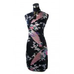 Hot Sale Black Chinese Womens Silk Rayou Mini Halter Cheongsam Qipao Dress Peafowl Size S M L XL XXL Free Shipping J5141