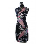 Hot Sale Black Chinese Womens Silk Rayou Mini Halter Cheongsam Qipao Dress Peafowl Size S M L XL XXL Free Shipping J5141