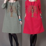Hot Sale Winter women dress clothes Korean loose plus size dress long-sleeved o-neck embroidered large size winter dress vestido