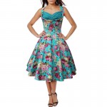 Hot Selling 1950s 50s Retro Style Sleeveless Party Swing Dress Flowers Print Floral Dresses Women Vintage Knee-Length Vestidos