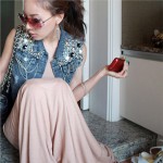 Hot Selling!Fashion Womens Sequin Bead Chain Denim Sleeveless Waist Jacket Outerwear Jean Vest