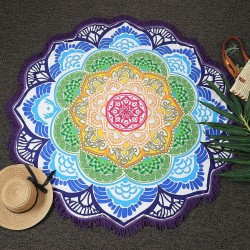 Hot Women Chic Tassel Indian Mandala Tapestry Lotus Printed Bohemian Beach Towel Yoga Mat Sunblock Round Bikini Cover-Up Blanket