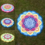 Hot Women Chic Tassel Indian Mandala Tapestry Lotus Printed Bohemian Beach Towel Yoga Mat Sunblock Round Bikini Cover-Up Blanket