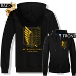 Hot anime Attack on titan Gold color printing freedom wing logo zipper hoodies warm hoodies  ac268