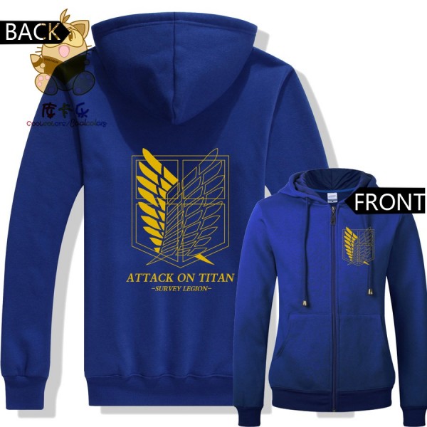 Hot anime Attack on titan Gold color printing freedom wing logo zipper hoodies warm hoodies  ac268