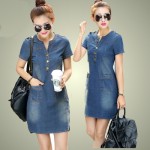 Hot sale 2017 new summer denim dress women loose fashion jean dress lady slim short sleeve plus size TY5071