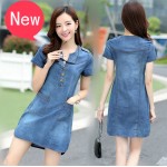 Hot sale 2017 new summer denim dress women loose fashion jean dress lady slim short sleeve plus size TY5071