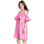 Hot sale Fashion women Summer strapless Sexy Slash Ruffled  Strapless Backless the beach style big size Solid color dress