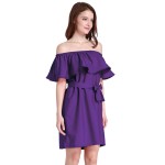 Hot sale Fashion women Summer strapless Sexy Slash Ruffled  Strapless Backless the beach style big size Solid color dress