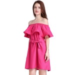 Hot sale Fashion women Summer strapless Sexy Slash Ruffled  Strapless Backless the beach style big size Solid color dress