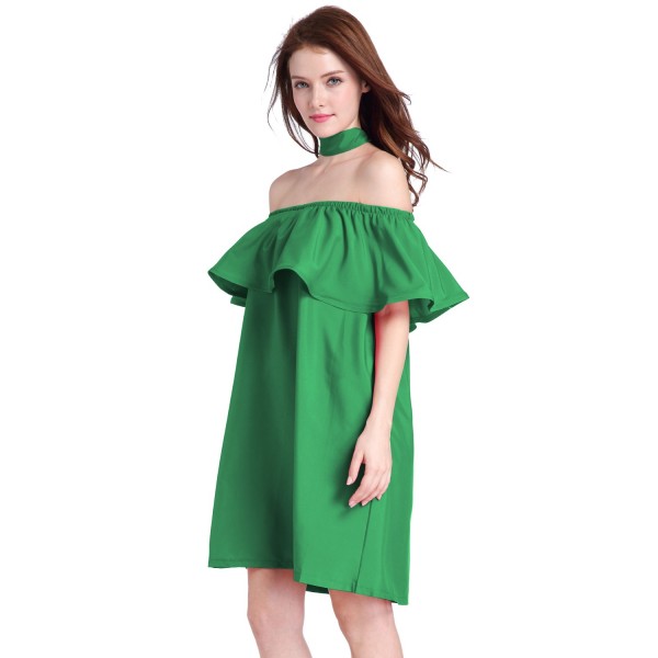 Hot sale Fashion women Summer strapless Sexy Slash Ruffled  Strapless Backless the beach style big size Solid color dress