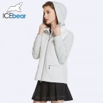 ICEbear 2017 Two Way Zipper Design Spring Jacket Women Short Slim Cotton Padded Hat Detachable Warm Coat Parka 17G209D