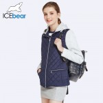 ICEbear 2017 Two Way Zipper Design Spring Jacket Women Short Slim Cotton Padded Hat Detachable Warm Coat Parka 17G209D