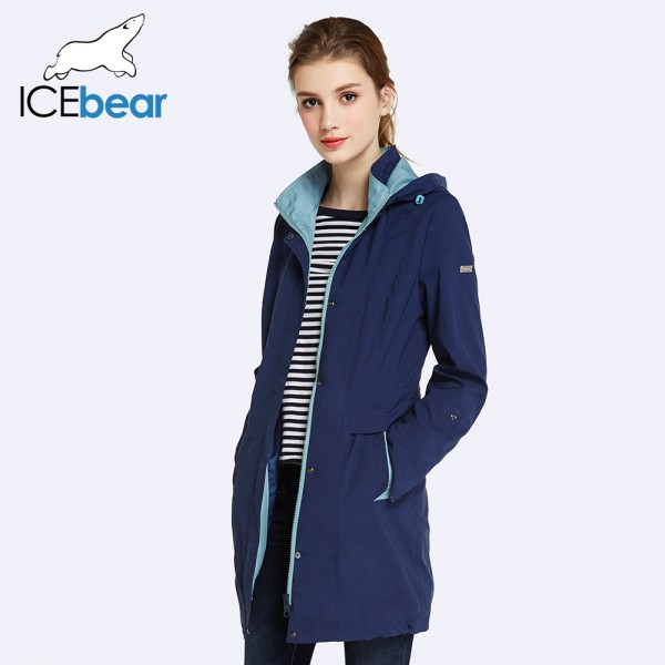 ICEbear 2017 Womens Coat High Quality Autumn And Spring Long Trench Coat For Women Windbreaker Hat Detachable 17G116D