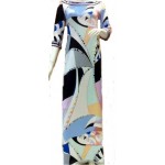 Italian Luxury Brands Women's Three Quarter Sleeves Geometric Print Maxi Long Jersey Silk Dress Designer Sheath Long Dress