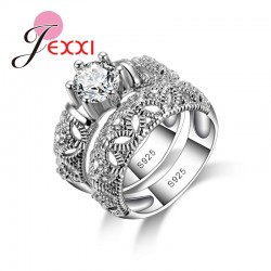 JEXXI Vintage Double Rings With Mask For Females 925 Sterling Silver Elegant Jewelry Big Round Shiny Accessories Wholesale
