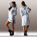 JIN SHE 2016 New Arrival Winter Dress Cotton O-neck Long Sleeve Fashion Casual Style Irregular Solid Hooded Women's Dress 