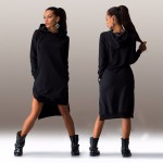 JIN SHE 2016 New Arrival Winter Dress Cotton O-neck Long Sleeve Fashion Casual Style Irregular Solid Hooded Women's Dress 