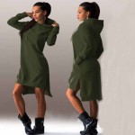JIN SHE 2016 New Arrival Winter Dress Cotton O-neck Long Sleeve Fashion Casual Style Irregular Solid Hooded Women's Dress 