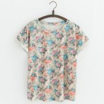 JKKUCOCO New Style Flowers printing t-shirts Cotton t shirt Women Tops Short Sleeve T shirt Casual Summer Tees Hot Tops 20 Model