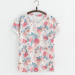 JKKUCOCO New Style Flowers printing t-shirts Cotton t shirt Women Tops Short Sleeve T shirt Casual Summer Tees Hot Tops 20 Model
