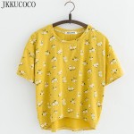 JKKUCOCO Nice Flowers Cotton T-shirt Women t shirt front short back long short Sleeve Casual T shirt Women t-shirt Hot Tops Tees