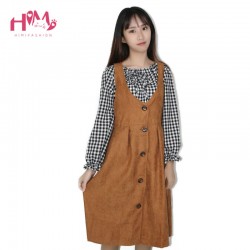 Japan Style Women Sleeveless Corduroy Long Dress Mori Girl Plus Size Casual Overalls For Ladies 2017 Spring Vest Pleated Dress
