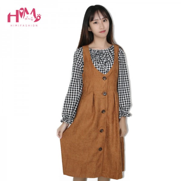 Japan Style Women Sleeveless Corduroy Long Dress Mori Girl Plus Size Casual Overalls For Ladies 2017 Spring Vest Pleated Dress