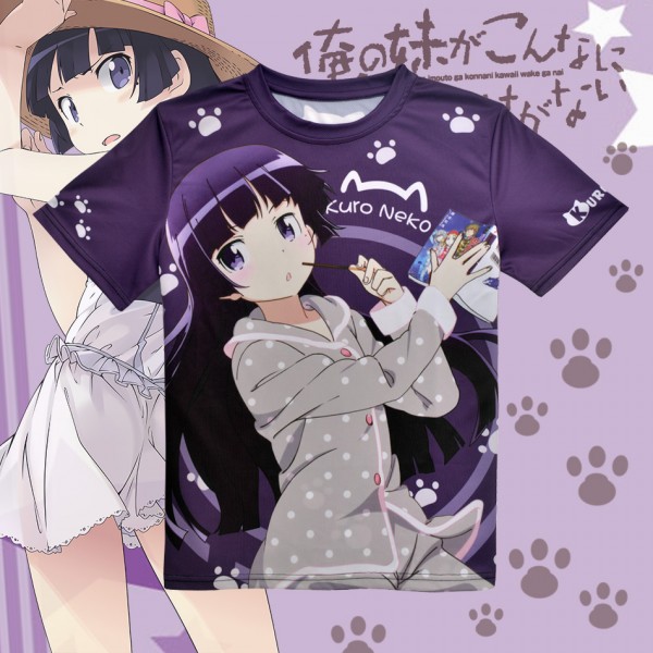 Japanese Anime Oreimo T-shirt Kuroneko, Goko Ruri Polyester T Shirt Summer Active Animation Men Women Clothing