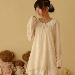 Japanese Spring Women Lace Peter Pan Collar Long Sleeve Sweet Medium Princess Laciness Cute Lovely Lolita Dress Mori Girl C208