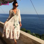Jastie Floral Embroidered Maxi Dress Tassel V-Neck Long Sleeve Summer Dress Vintage Boho Chic Beach Style Dresses Vestidos 2017