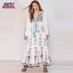 Jastie Floral Embroidered Maxi Dress Tassel V-Neck Long Sleeve Summer Dress Vintage Boho Chic Beach Style Dresses Vestidos 2017