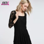 Jastie Summer Style Boho Romantic Sheer Floral Lace Dress V Neck Intimately Flowy Women Dresses (No Lining )8111