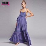 Jastie Sun Drenched Elsewhere Boho Maxi Dress Women Hollow Embroidery Long Dresses Ruffles Hem Vestidos De Fiesta