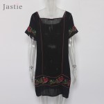 Jastie Vintage Black Elegant Dress Bohemian Summer Dress Embroidery Mini Square Collar Robe Femme Boho Beach Style Vestidos 2017