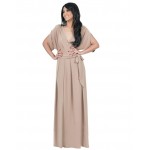 Jessie Vinson Elegant Women Sexy Deep V-neck Short Batwing Sleeve Maxi Dress Evening Party Long Dress Solid 