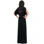 Jessie Vinson Elegant Women Sexy Deep V-neck Short Batwing Sleeve Maxi Dress Evening Party Long Dress Solid 