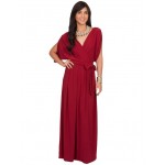 Jessie Vinson Elegant Women Sexy Deep V-neck Short Batwing Sleeve Maxi Dress Evening Party Long Dress Solid 