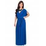 Jessie Vinson Elegant Women Sexy Deep V-neck Short Batwing Sleeve Maxi Dress Evening Party Long Dress Solid 