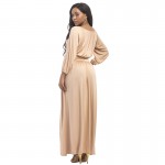 Jessie Vinson Fashion Women O-neck Long Puff Sleeve Maxi Dress Solid Loose Engagement Wedding Party Long Dress