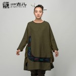 Jiqiuguer Ladies Long sleeve Wool Jackets Ethnic Autumn Winter Coats Appliqued Woolen Coats Woolen Outerwear G154Y008
