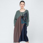 Jiqiuguer long-sleeve basic color block patchwork dress in one-piece dress100 percent ethnic maxi Loose vintage dresses G154Y004