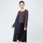Jiqiuguer long-sleeve basic color block patchwork dress in one-piece dress100 percent ethnic maxi Loose vintage dresses G154Y004