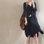 Johnature 2017 New Women Cotton Linen Dress Spring Loose Batwing Sleeve Plus Size  Irregular Design Solid Dress Casual Vintage