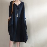 Johnature 2017 New Women Cotton Linen Dress Spring Loose Batwing Sleeve Plus Size  Irregular Design Solid Dress Casual Vintage