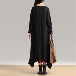 Johnature 2017 Spring New Women Black Color Casual Dress Robe Long Sleeve V Neck Loose Brief Plus Size Irregular Long Dress Gown