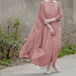 Johnature 2018 Autumn Summer Silk Loose Dress New Arrival Women Soft Comfortable Loose Round Neck Silk Plus Size Dress
