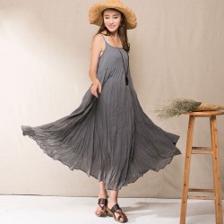 Johnature 2018 Summer New Women Casual Strap Dress Sleeveless Loose Solid Color Sweet Fresh Cotton Linen Brief Dress