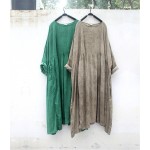 Johnature Women Dress O-Neck Bat Sleeve Loose 2017 Autumn New Imitate Cupro Original Asymmetric Sweep High Waist Dress